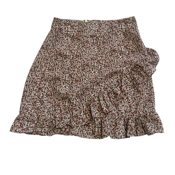 Princess Polly Floral Ruffle Mini Skirt Beige Red Brown Women's Size US 0 - Picture 1 of 5